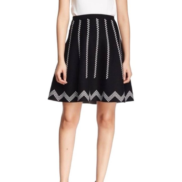 *Buy One Get One Free* Spense Black Chevron and White Border Knit Women's Skirt - Picture 1 of 5